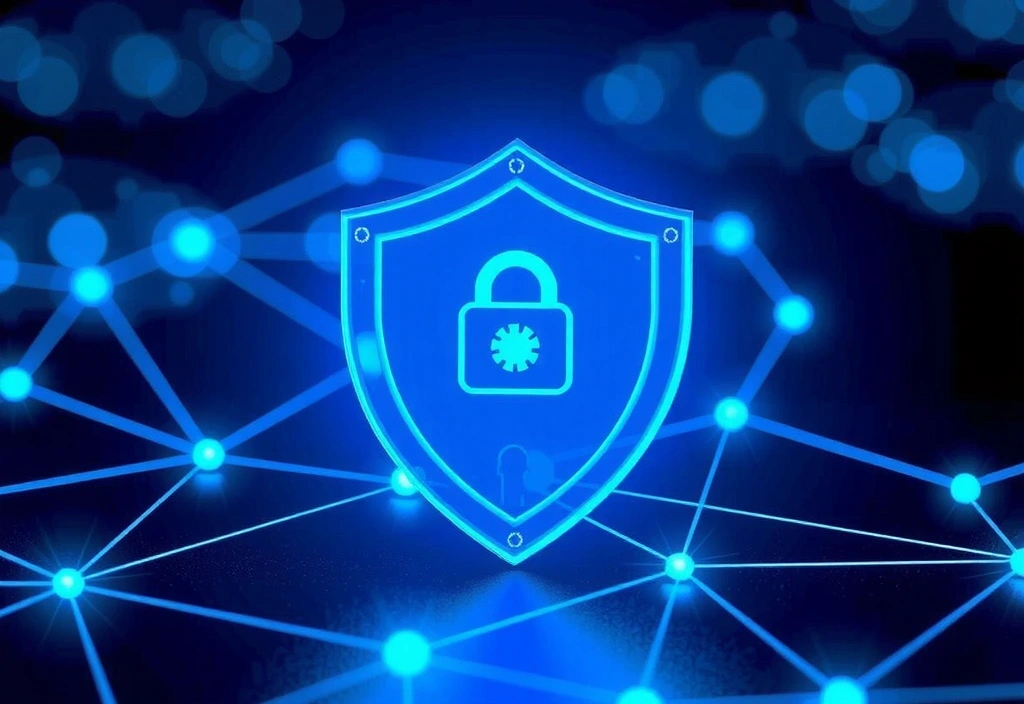 Representación de un escudo de privacidad con iconos de cookies y una red de conexiones digitales